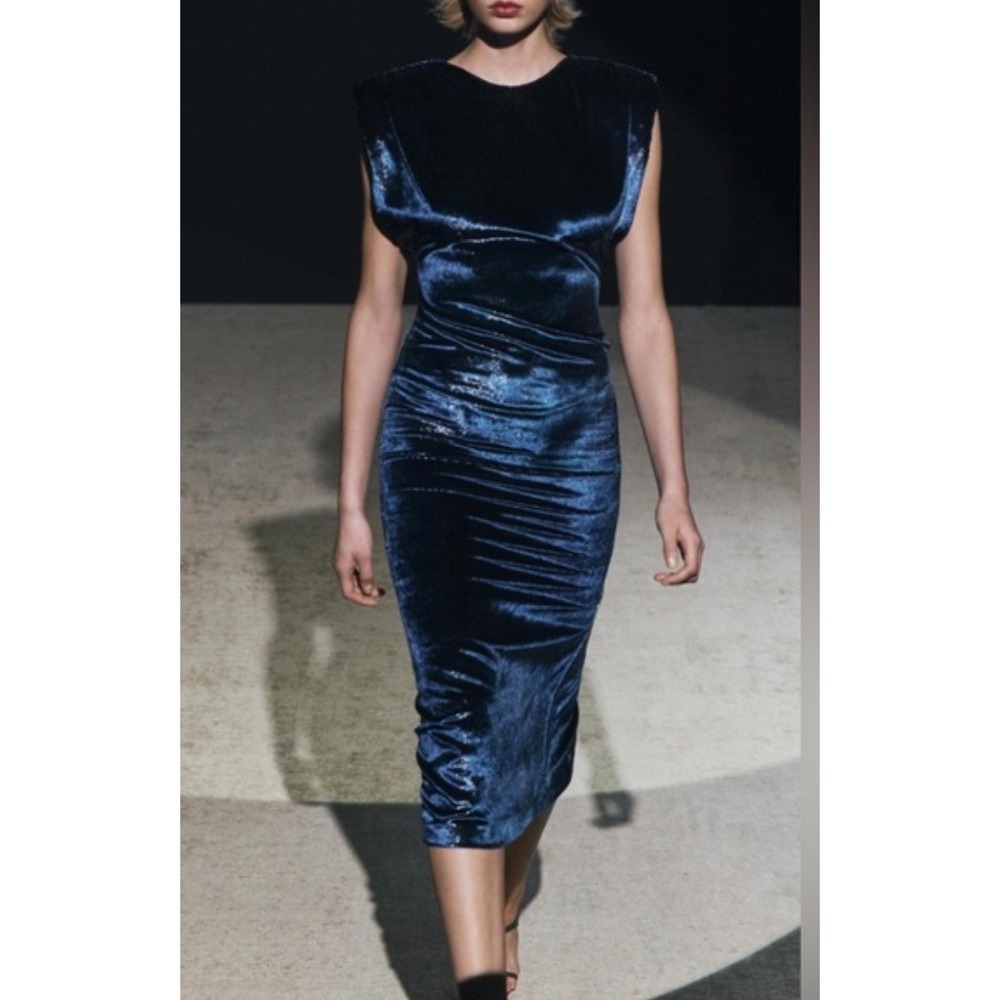 Zara velvet dress with shoulder pads ZW collection cocktail sparkly Y2K sz‎ S